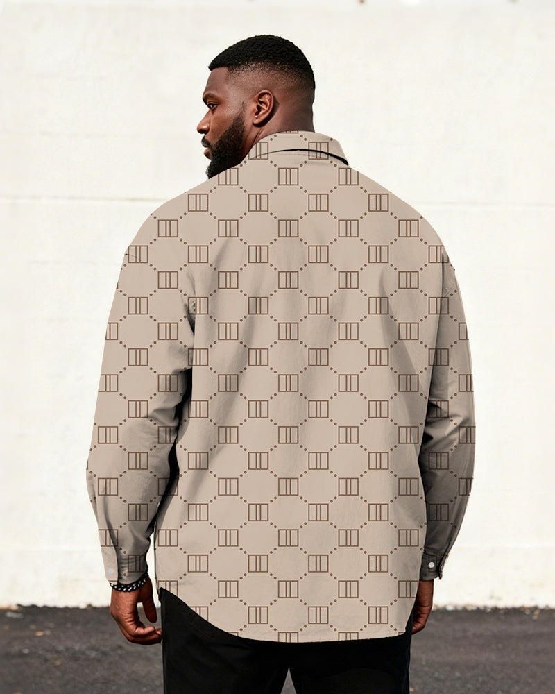Big & Tall Men's Business Style Geometric Print Long Sleeve Shirt