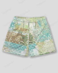 Big & Tall Men's Green Paisley Graffiti Print Sports Mesh Quick-Dry Shorts
