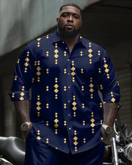 Big Guys Casual Geometric Long Sleeve Shirt & Pants 2 Piece Set