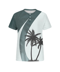 Men's Plus Size Daily Casual Green Colorblock Coconut Tree Print Henry Collar Button Short Sleeve T-Shirt