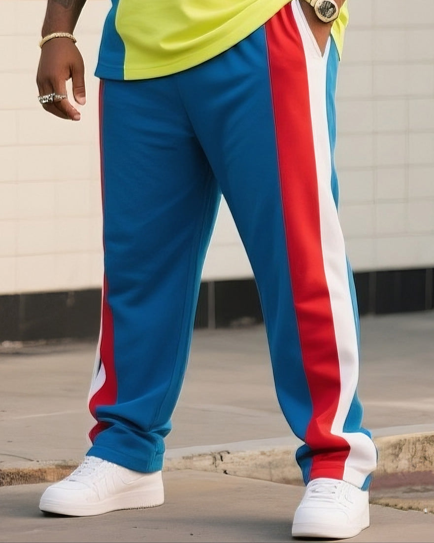 Men's Plus Size Casual Daily Simple Contrast Colorblock Short Sleeve Pants Suit