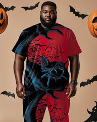 Halloween Color-coded Bat Print Short-sleeved T-shirt Men's Plus-size Suit