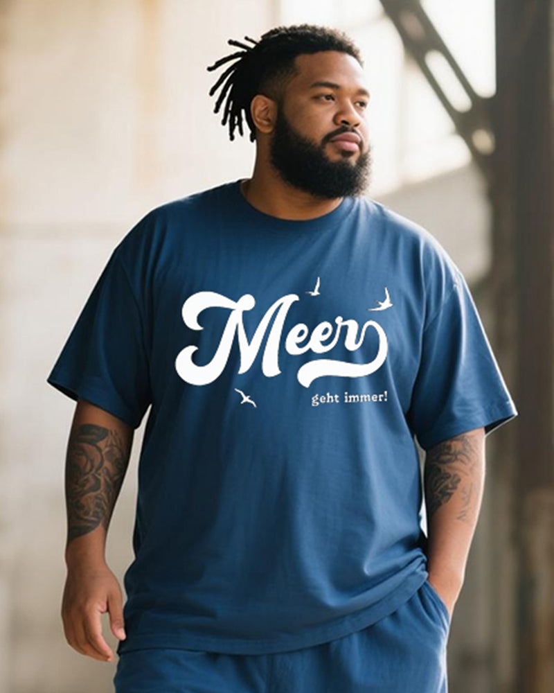 Big & Tall Men's Meer Geht Immer Alphabet Print Round Neck Short Sleeve T-Shirt Shorts Suit