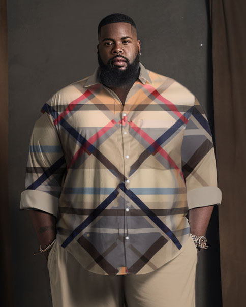 Men's Plus Size Diamond Check Graphic Gradient Long Sleeve Walking Suit