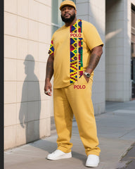 Big Boy Daily Casual Shenbulun Yellow Creative Stitching Texture Polo English Short-sleeved Pants Suit