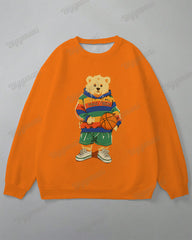 Men's Casual Orange Basketball Bear Letter Print Plus Size Sweatshirt Suit