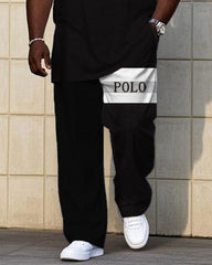Men's Plus Size Casual Black & White & Grey Color-block Simple Small Label Printed Short-sleeved T-shirt Trousers Suit