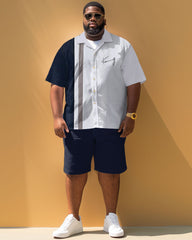 Men's Big & Tall Casual Simple Striped Print Short Sleeve Shirt Shorts Set