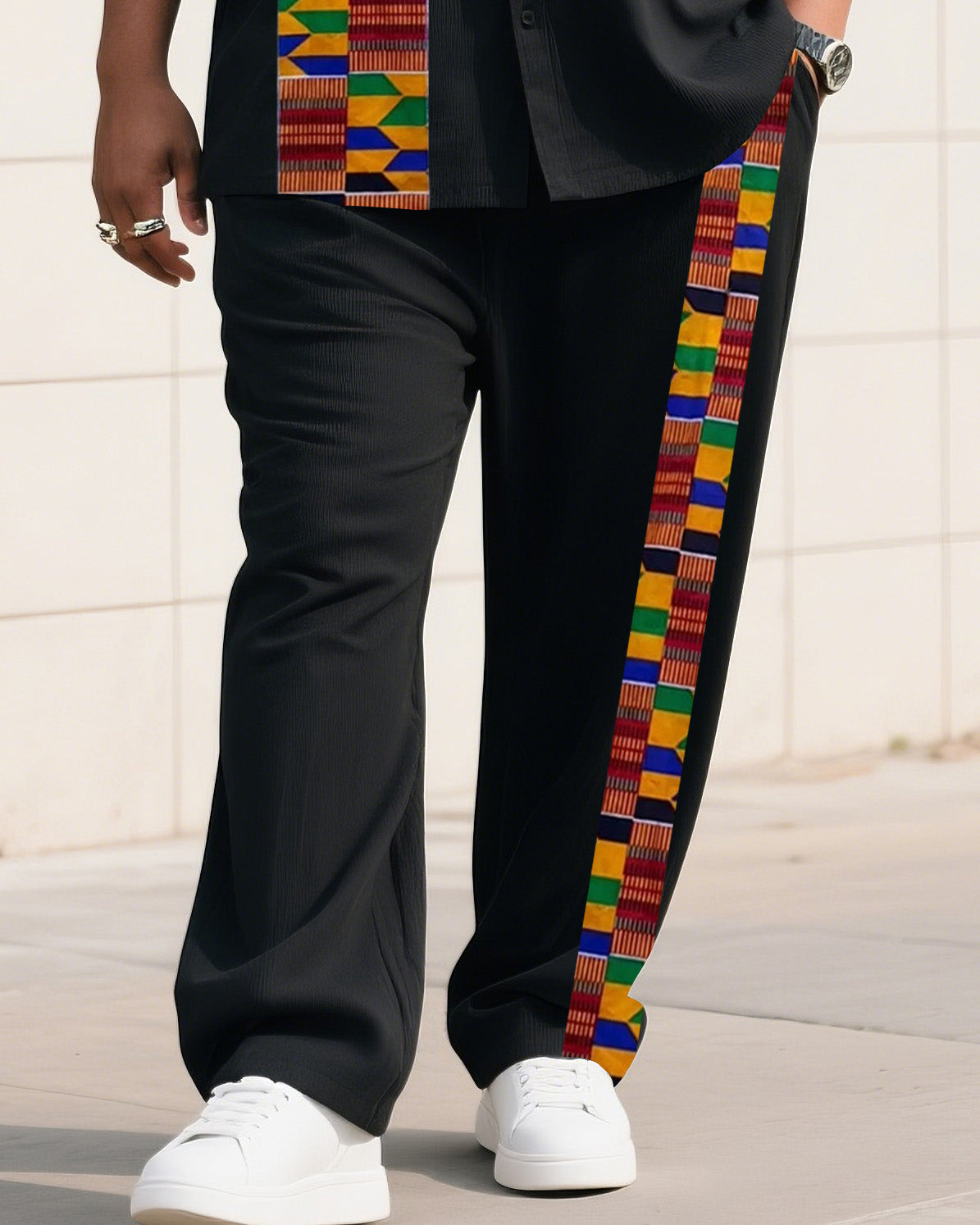 Big Boy Must-Have 2025 Popular African Impression Striped Short Sleeve Shirt Trousers Suit
