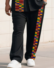 Big Boy Must-Have 2025 Popular African Impression Striped Short Sleeve Shirt Trousers Suit