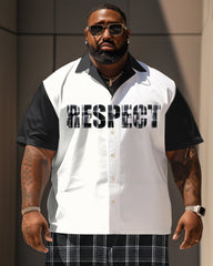 Men's Plus Size Classic Plaid Respect Short Sleeve Shirt Shorts Suit