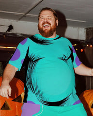 Big & Tall Men's Halloween Blue Poll Dot Belly Graffiti Cosplay Printed T-Shirt Trousers Suit
