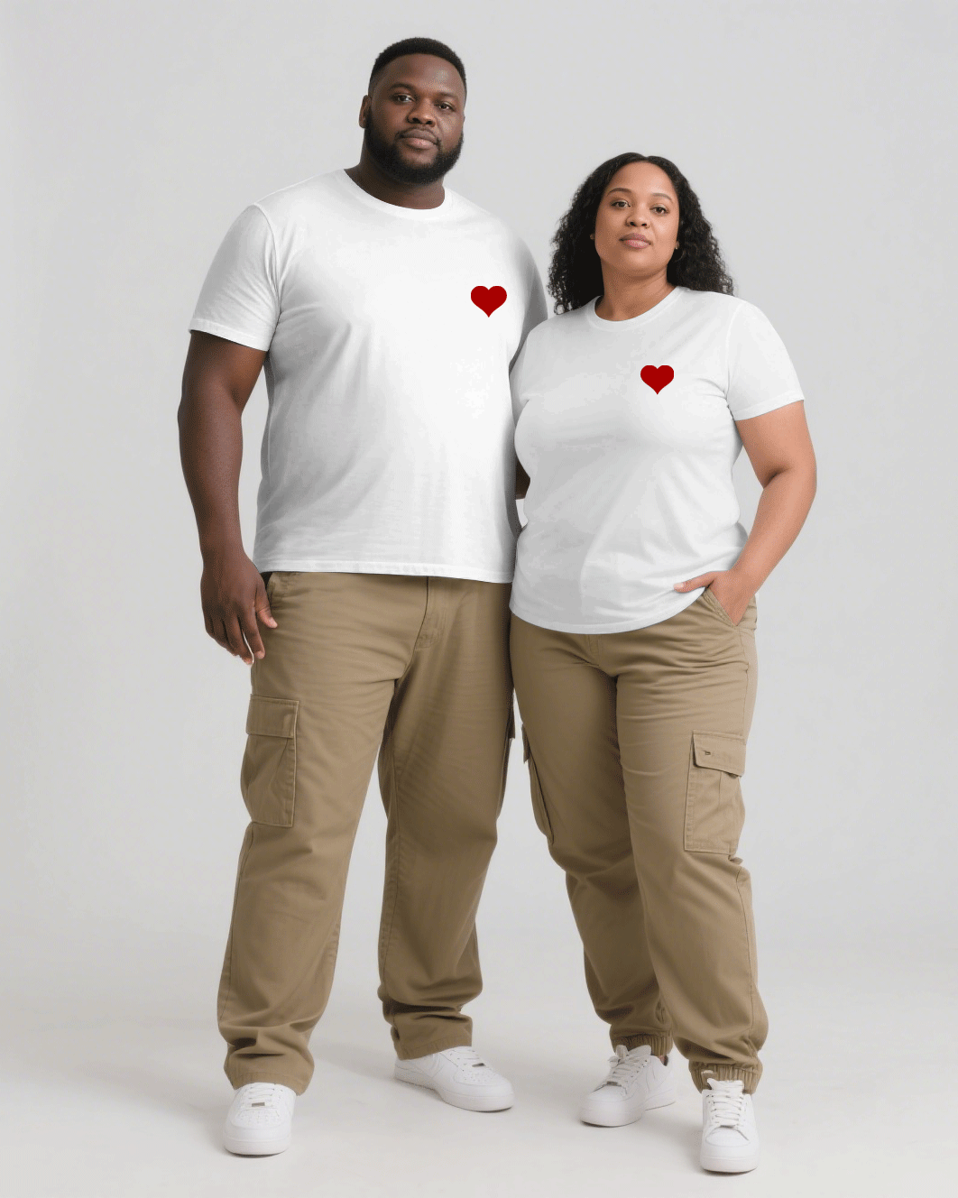 Big & Tall Men's White & Khaki Sweet Love Express Love Chest Printed Men's And Women's Crewneck Short Sleeve T-Shirts & Covers Pants Pants Couple Suit