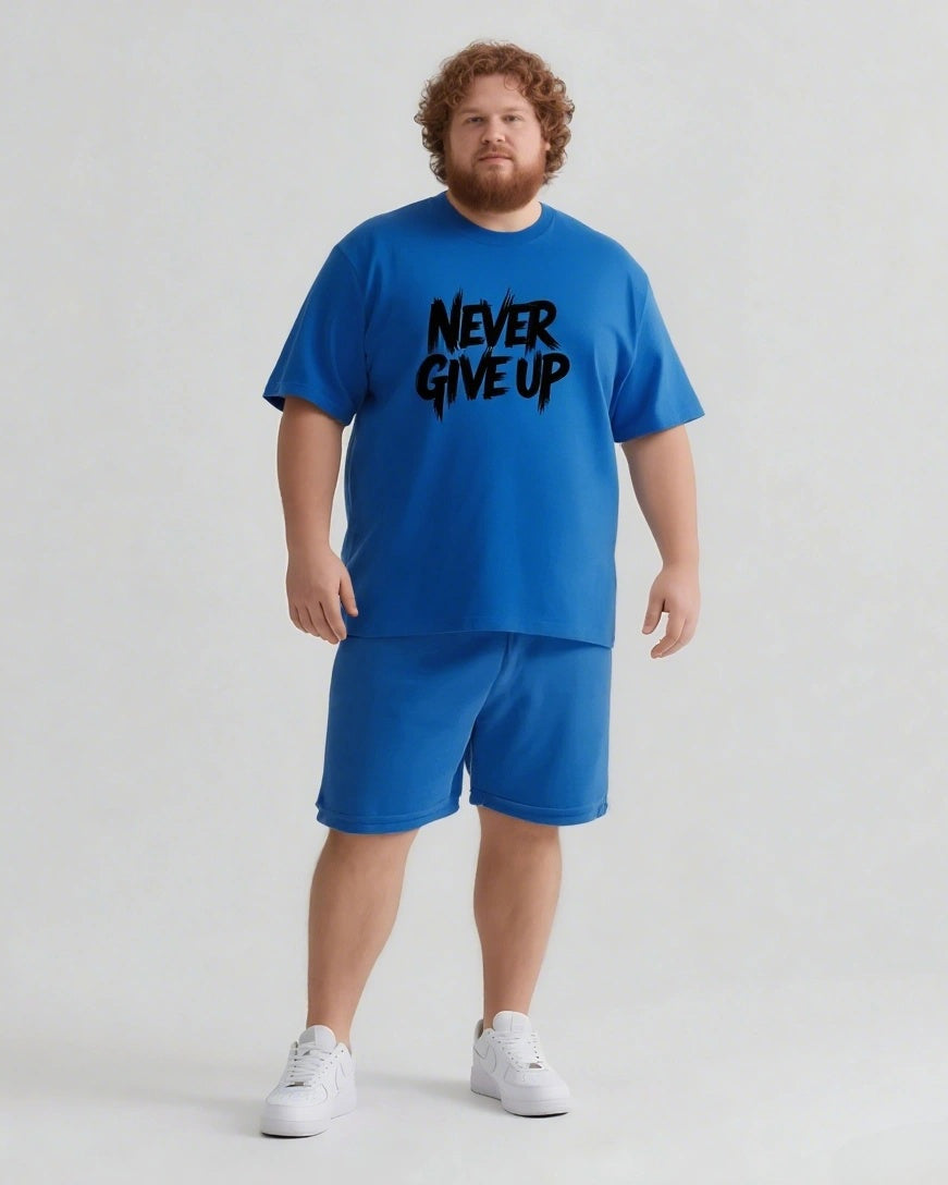 Never Give Up It’s Not The End Men's Big and Tall Simple Lettering Short Sleeve T-shirt Shorts Set