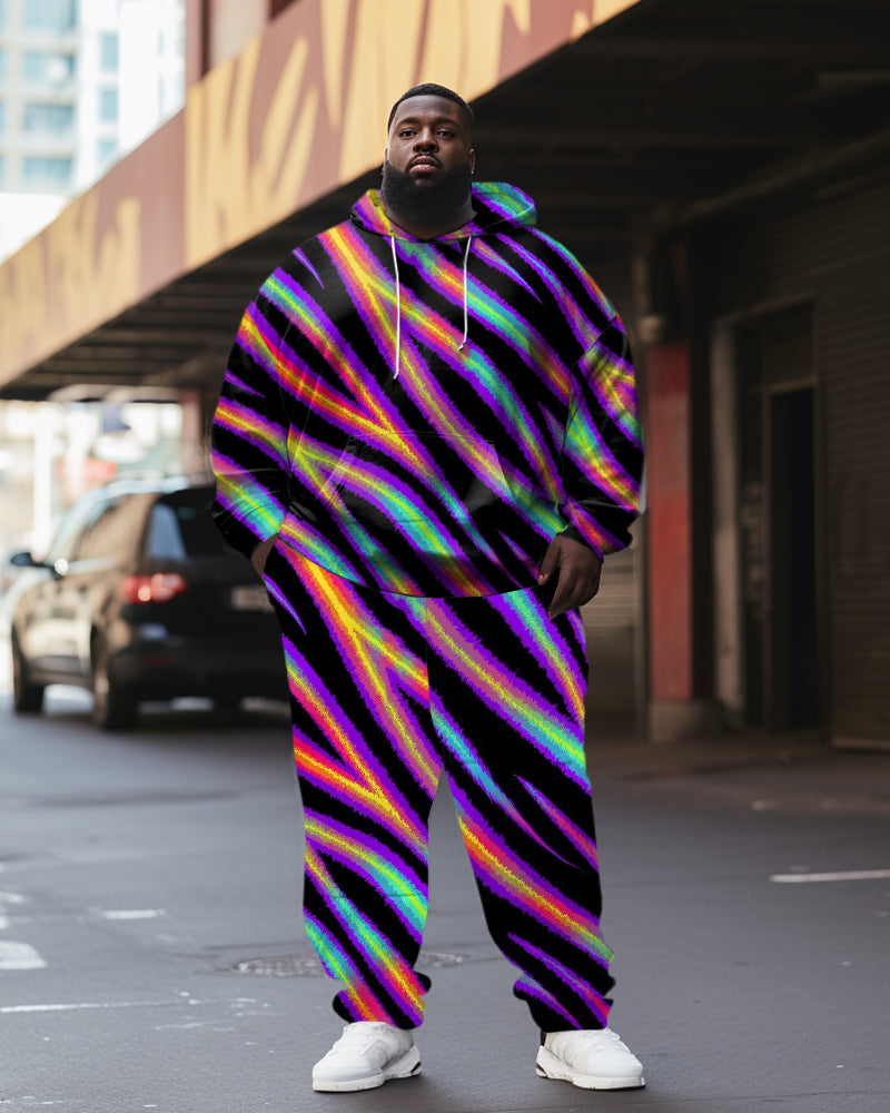 Men's Plus Size Laser Gradient Diagonal Stripes Hoodie Set of Two