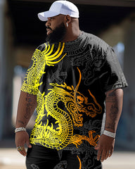 Men's Plus Size Gradient Dark Dragon Totem Print T-shirt Trousers Suit
