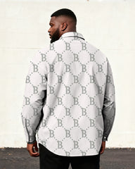 Big & Tall Men's Business Style Letter Stitching Line Printed Long Sleeve Shirt