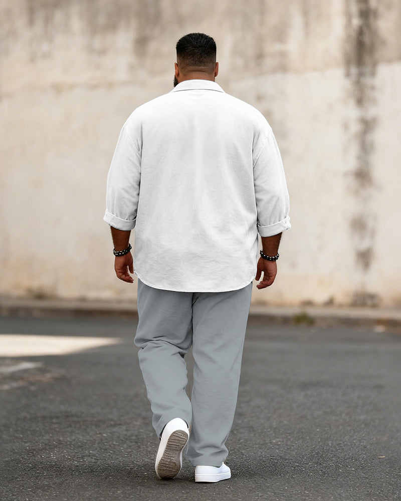 Big & Tall Men's Business Colorblock Striped Print Long Sleeve Shirt Pants Set