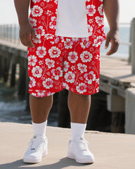 Men's Big & Tall Hawaiian Theme Flower Printed 2-Piece Short Sleeve Shirt Shorts Suits