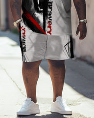 Big & Tall Men's Short Sleeve T-shirt & Shorts Set with Roaring Lion Print
