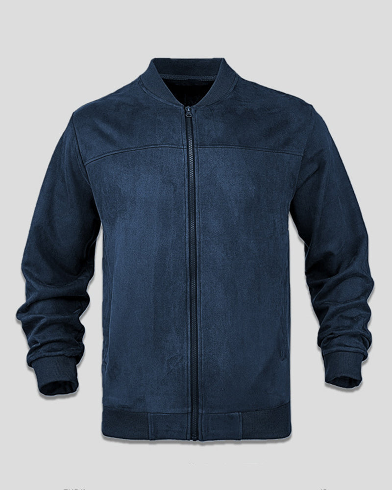 S-3XL Men's Suede Jacket Zip Long Sleeve Cardigan Jacket
