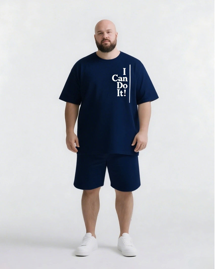 No Matter What You Can Do It Big & Tall Men's Simple Lettering T-shirt 2-Piece Set