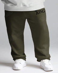 Men's Daily Casual All-Match Black Army Green Color Matching King Alphabet Print Big & Tall Hoodie Set