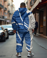 Men's Big & Tall Casual Hip Hop Blue Graphic Hoodie Two-Piece Set