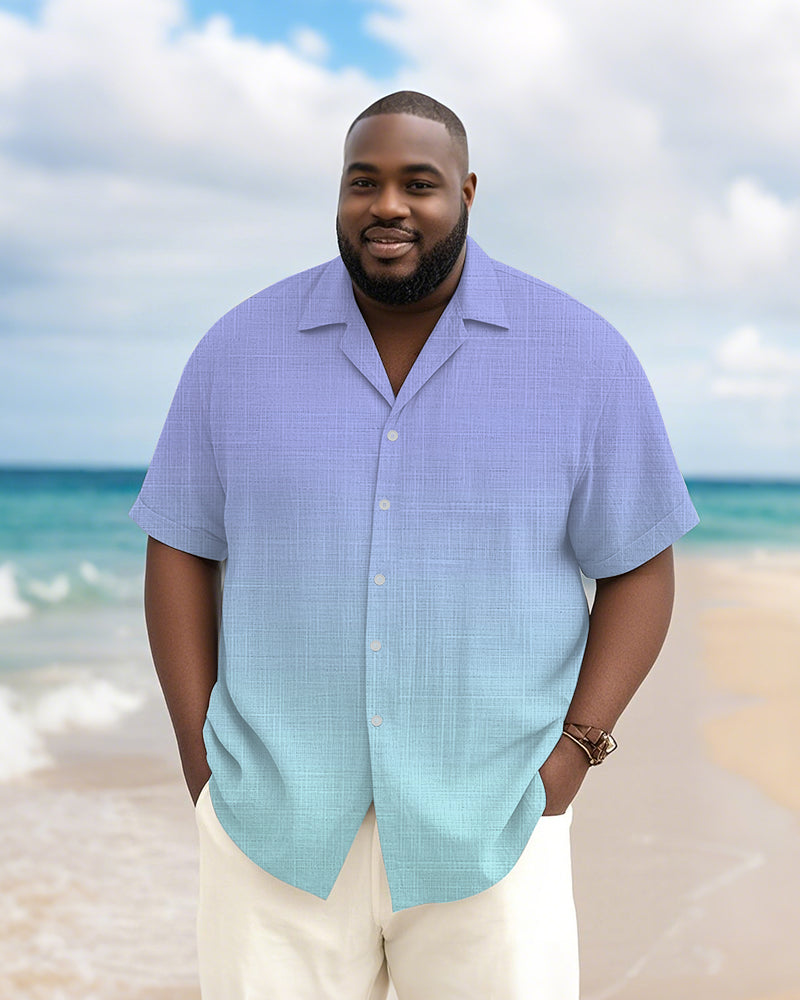 Men's Plus Size Hawaiian Solid Color Gradient Print Short Sleeve Slub Shirt