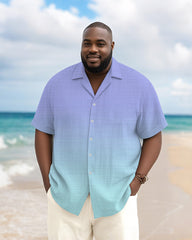 Men's Plus Size Hawaiian Solid Color Gradient Print Short Sleeve Slub Shirt