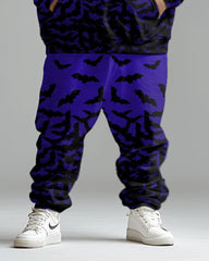 Men's Halloween Gradient Bat Print Big and Tall Hoodie Set