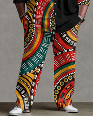 Men's Plus Size Tribal Totem Print Patchwork Long Sleeve Shirt Trousers Suit
