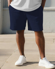 Big & Tall Men's Business Blue Orange Geometric Colorblock Print Short Sleeve Polo Shirt Shorts Suit