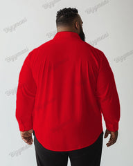 Plus Size Men's Red Merry Christmas Letter Print Lapel Long Sleeve Shirt