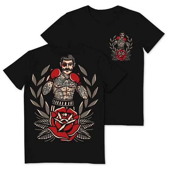 Men's Plus Size Street Fashion Boxing Beard Floral Print Round Neck Short Sleeve T-Shirt