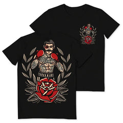 Men's Plus Size Street Fashion Boxing Beard Floral Print Round Neck Short Sleeve T-Shirt