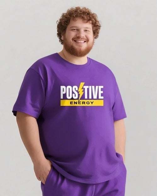 Move with Positive Energy Men's Big and Tall Simple Lettering Short Sleeve T-shirt Shorts Set