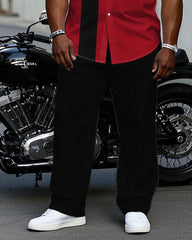 Big & Tall Men's Red & Black Color Blocked Business Short Sleeve Shirt Pants Suit