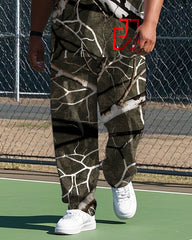 Men's Big & Tall Natural Style Retro Branch Printed Casual Short Sleeve T-shirt Pants 2-piece Set
