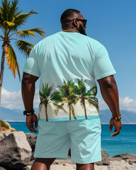 Big & Tall Men's Vacation Hawaii Sea Color Printed T-Shirt Shorts Set