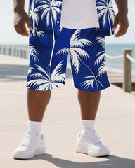 Men's Big and Tall Hawaiian Coconut Trees Theme 2-Piece Short Sleeve Shirt Shorts Set