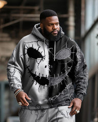 Big & Tall Men's Halloween Black Grey Skull Expression Contrast Stitch Print Hoodie Suit