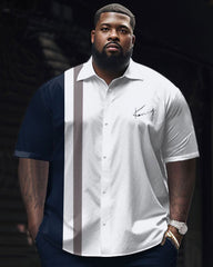 Big Men's Business Simple Vertical Stripe Pattern Short Sleeve Shirt Set