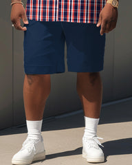 Big & Tall Guy's Classic Red Plaid Stitching Print Short Sleeve Shirt Shorts Set