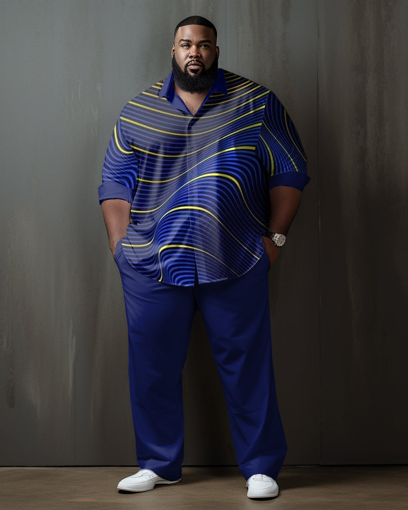 Blue Men's Ombre Art Plus Size Long Sleeve Walking Set