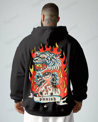 Cotton-Flaming Big Eyes Monster Pattern Printed Men's Loose Oversized Sweat