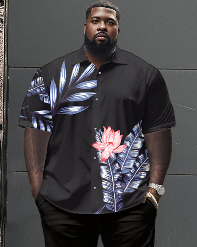 Floral Pattern Large Size Classic Print Men's Short Sleeve Trousers Set