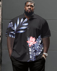 Floral Pattern Large Size Classic Print Men's Short Sleeve Trousers Set
