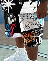 Men's Daily Casual Graffiti Printed Short Sleeve T-Shirt Set