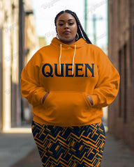 Women's Casual Street Fashion Colorblock Queen Print Plus Size Hoodie Suit